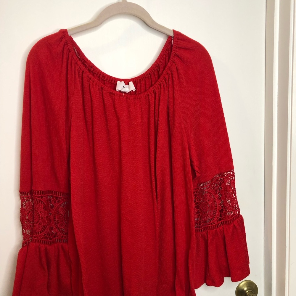 Chic Red Women's Blouse with Lace Detail